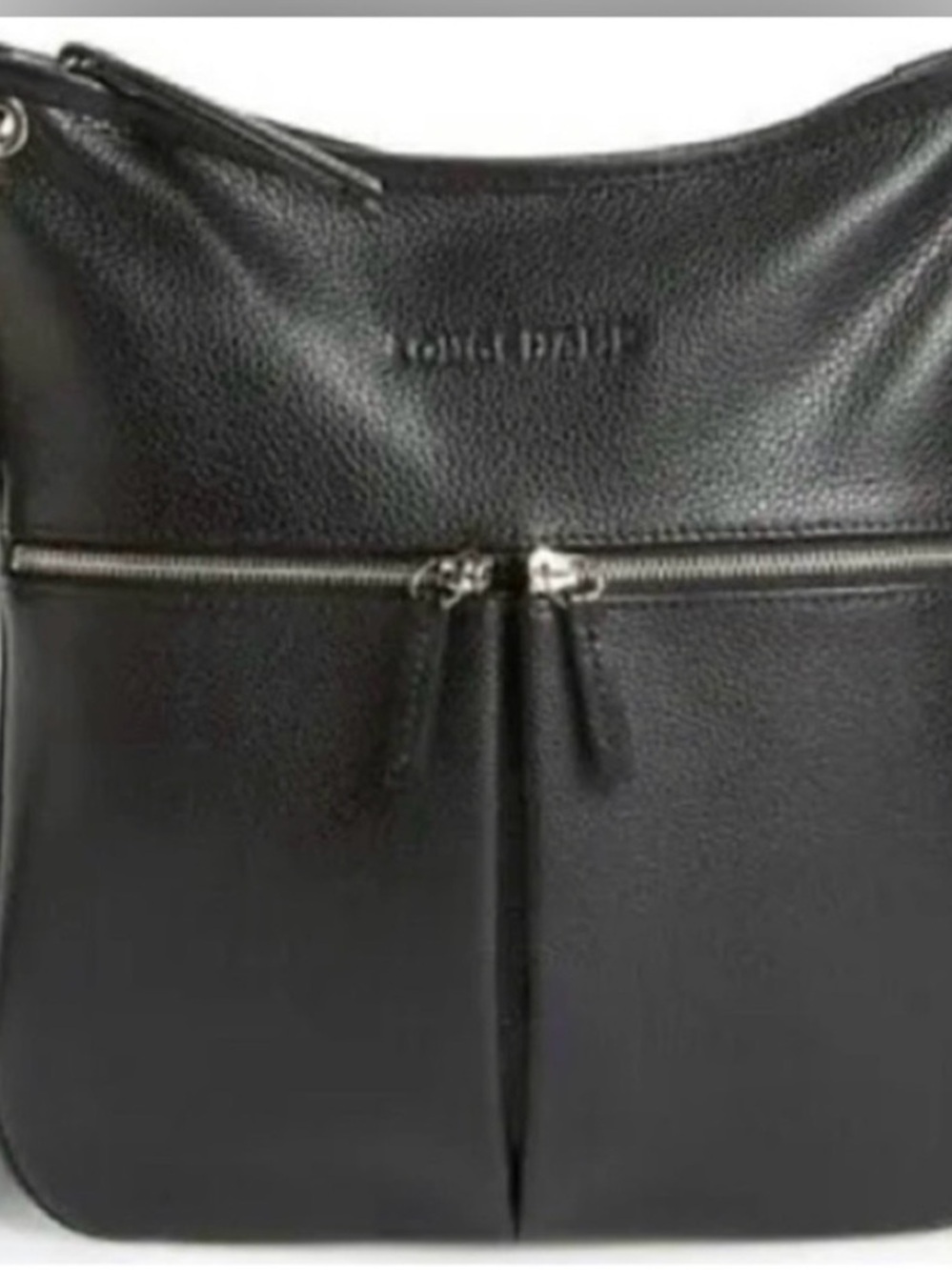 Longchamp LE FOULONNÉ Black Pebbled Leather Crossbody with Front Zip Pockets